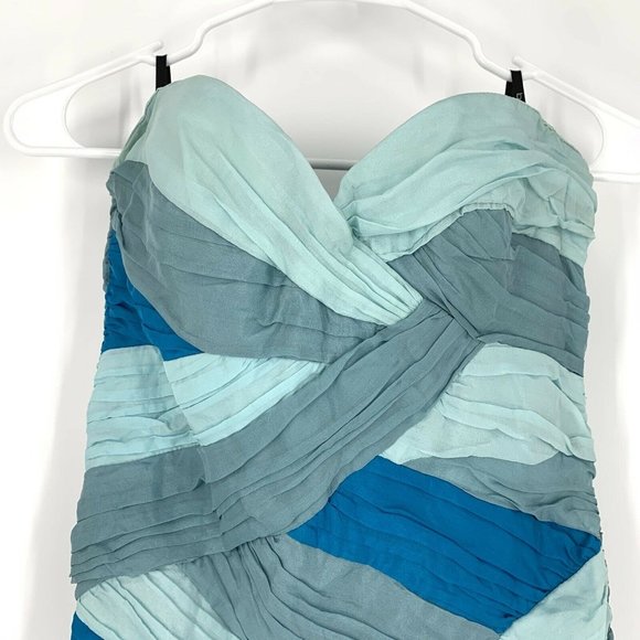 Bebe Blue Strapless Pleated Silk Dress - Picture 2 of 9